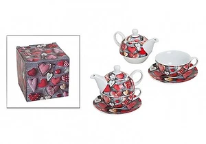 Teekanne Tea for One Teekanne Tasse Untersetzer Herz Landhaus Geschenkbox - Bild 1 von 1