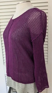 Eileen Fisher Cotton Linen Popover Top Tank Shirt Purple Netting Knit Nice PM - Picture 1 of 4