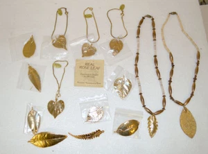 Lot of (14) 24K PLATED GOLD DIPPED LEAVES - PENDANTS NECKLACES BRACELETS - Picture 1 of 3