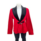 Ralph Lauren Red Black Velvet Collar Toggle Fleece Lined Blazer Petite Large New