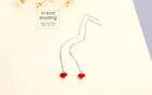 Sale Small Red 6Mm Heart Sterling Silver S925 Ear Line Dangle 3'' Earring-Ear646