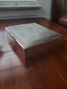 Large English Sterling Silver Cigarette Case Jewelry Dresser Box Wood Lined - Picture 1 of 21