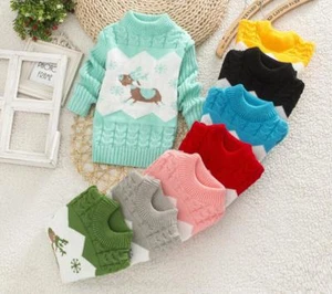 Girl Kids Toddler Deer Knitted Sweater Pullover Jumpers Winter Baby Cardigan Top - Picture 1 of 13