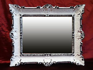 Wall Mirror White Black Baroque Repro Bathroom Vanity 56x46 1