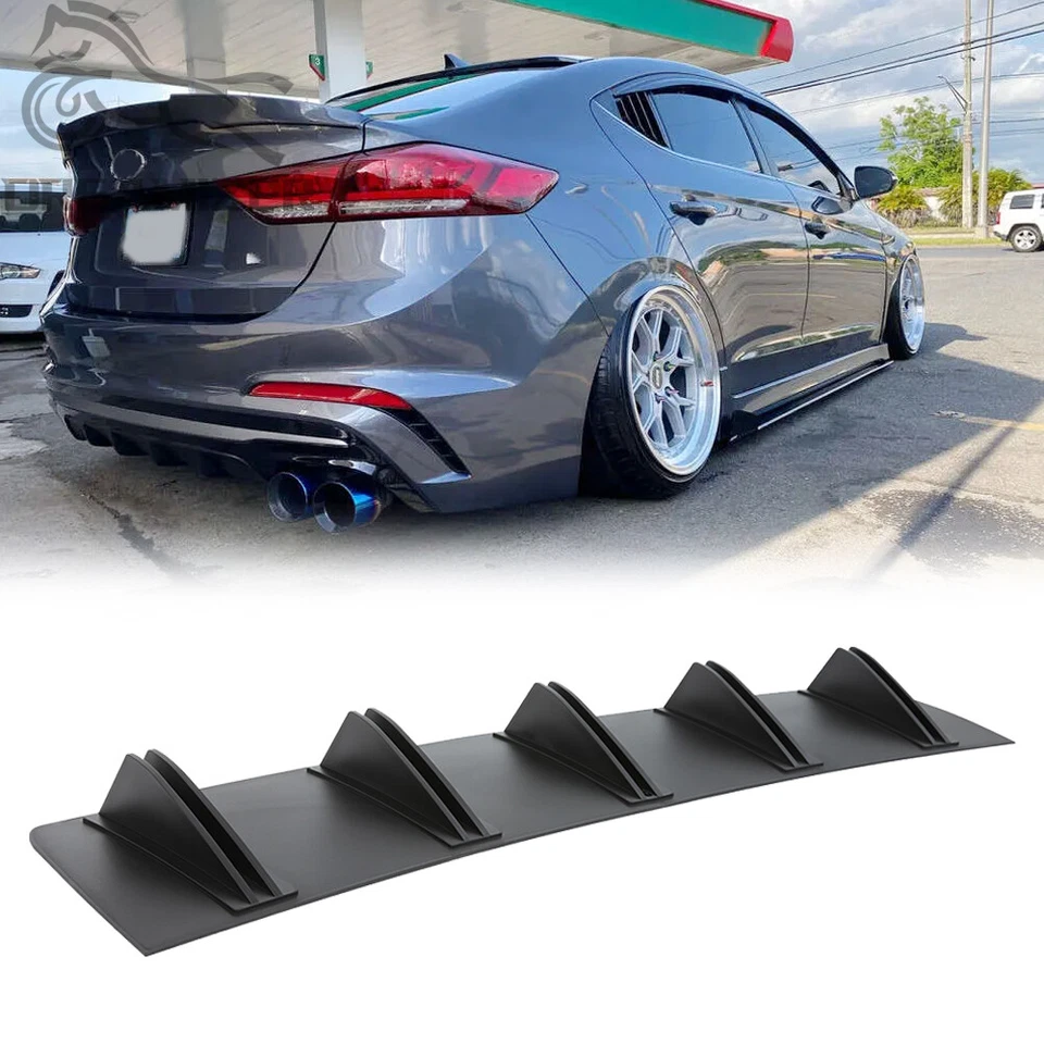 Matte Black 5 Fins Rear Bumper Diffuser Lip Spoiler Splitter For Hyundai Elantra - Image 1 of 4