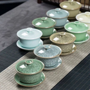 True Longquan Seladon Porzellan Gaiwan Keramik Terrine Tasse Untertasse Deckel Einfarbig - Bild 1 von 29