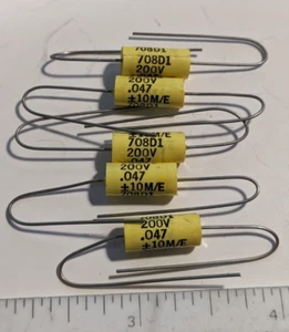 Lot of 5 MEPCO Electric 708D1 .047uFd 200v Axial Metalized Poly Film Capacitors  - Picture 1 of 1