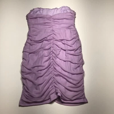 无品牌连衣裙女式大号无肩带褶皱管紧身丁香网眼布 — 第 1/4 张图片