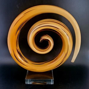 Figura Escultura Espiral Ámbar Remolino Espiral Arte Vidrio Base Cristal - Imagen 1 de 12