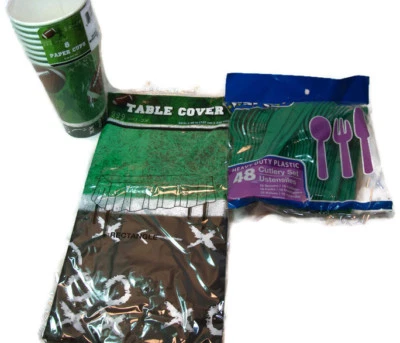 Mantel vajilla temática de fútbol 8 tazas de papel 48 piezas cubiertos de plástico  Foto 1 de 3