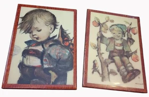 M.I. Hummel Vintage Wand/Schreibtisch Plaketten 2er Set Made in Italy Holz Staffelei 6" - Bild 1 von 5