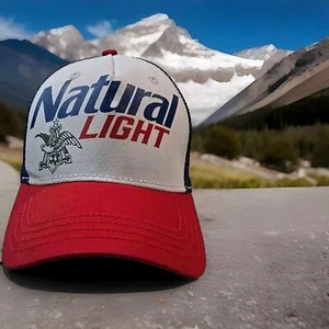 Cappello camionista leggero naturale berretto snap back logo baseball uomo rosso bianco blu difetto - Foto 1 di 17