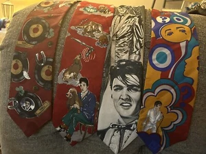 Lot of 4 Vintage Novelty Elvis Neckties 3 Elvis collection 1 Franklin Marlin - Picture 1 of 9