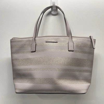 Bolso de Mano Kate Spade Mujer Rosa Claro Brillo Rayas Recubierto Lona Cremallera Foto 1 de 4
