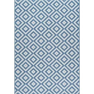 nuLOOM Marybelle Tribal Diamond Blue 5 Ft. X 8 Ft. Indoor/Outdoor Patio Area Rug - Picture 1 of 10