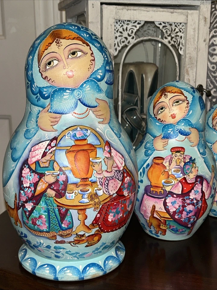 Muñeca de anidación Matryoshka rusa It’s Tea Time Samovar - 15 piezas firmada Foto 1 de 4