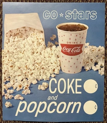 Vintage Coca Cola Coke And Popcorn Movie Theater Poster Double Sided 17x14 60s - Image 1 of 4