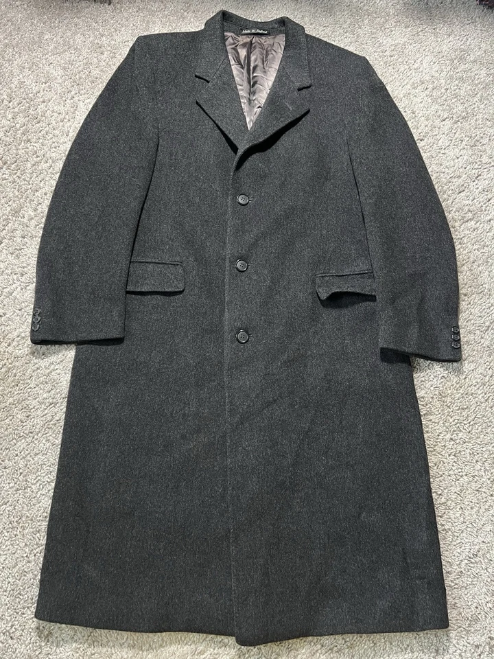 Vintage Club Room Wool Overcoat Mens Size 44 Grey Charcoal Made in England - Image 1 of 4