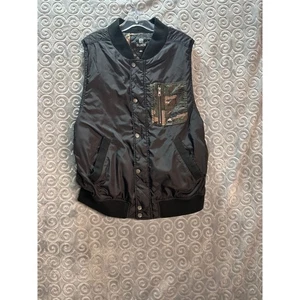 Mens BLACK XL Bomber Vest Sleeveless Camo Pocket Quilted Lined Full Zip Up - Picture 1 of 5