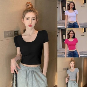 Korean Style Women T Shirt Ladies Tee Short Sleeve Slim Fit Combed Cotton - Picture 1 of 22