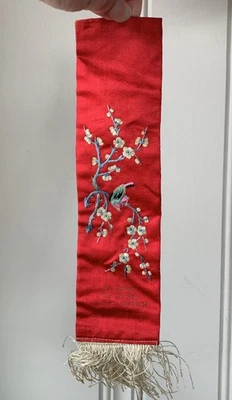 Antique Art Deco Chinese Silk Embroidered Bookmark Floral Bird Christmas - Image 1 of 4