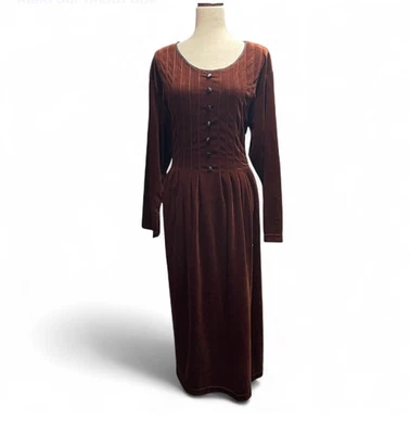 Винтажный Erika II коричневый бархат галстук талии длинным рукавом макси платье Whimsigoth 2 X - Изображение 1 из 4