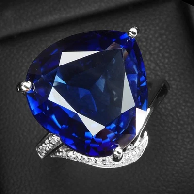 Anillos de oro blanco de plata de ley 925 de 20,10 quilates con corazón de zafiro azul real talla 7 Foto 1 de 4