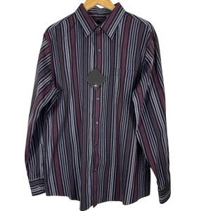 Camicia elegante uomo J. Ferrar taglia XL 17-17,5 bottoni righe bordeaux nero grigio - Foto 1 di 16