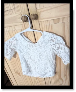 White Lace & Lines Girls Crop Top - Size L (Size 8) Crop Top - back to school - Picture 1 of 6