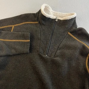 Kuhl Mens Fleece Pullover 1/4 Zip Sweater Brown Gold Trim L Outdoors - Picture 1 of 9