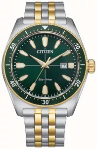 NEW CITIZEN ECO DRIVE MAN'S TWO TONE GREEN DIAL LUXURY STYLE WATCH AW1594-89X - Picture 1 of 4