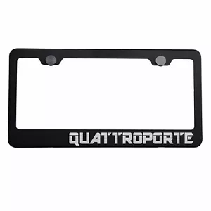 Matte Black License Plate Frame Silver QUATTROPORTE Laser Etched Metal Screw Cap - Bild 1 von 8