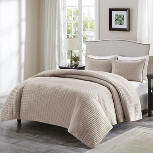 Comfort Spaces Kienna Antimicrobial 3pc Quilt Mini Set, Full/Queen, Taupe New L2 - Picture 1 of 8