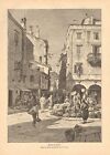 Corfou Grèce, vendeurs de fruits du marché de rue, 2 pg vintage 1893 imprimé antique allemand