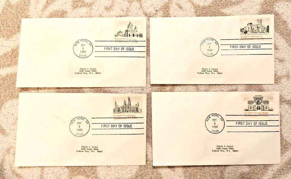 LOT OF (4) US STAMPS FDC FIRST DAY COVERS, Scott #1838-41, Architecture Series - Image 1 of 4