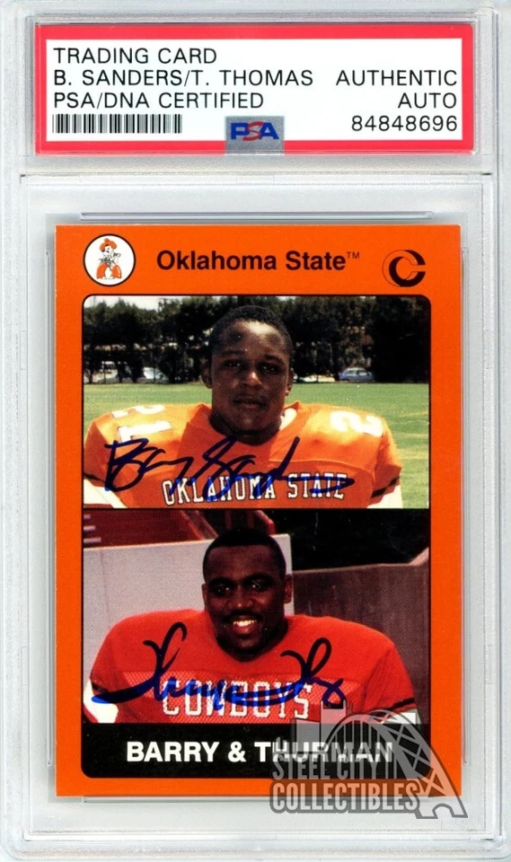 Barry Sanders/Thurman Thomas 1991 Collegiate Collection Auto Card #78 PSA/DNA - Image 1 of 1