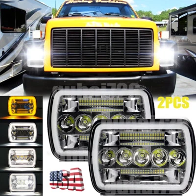 Pair 7x6" 5x7" inch Square LED Headlights H4 For Chevy C6500 C7500 Kodiak C8500 - Image 1 of 4