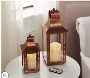 Bright Bazzar 2-Pack Decorative Copper Candle Lantern LED Flickering... New - Picture 1 of 5