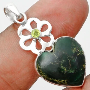 Heart Green Fuchsite & Peridot 925 Silver Pendant Valentine Gift Jewelry P-1634 - Picture 1 of 5