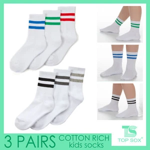 TOPSOX 3 Pairs Kids Girls Boys Sporty Sport Socks White Cotton Rich 9-12 to 4-6 - Picture 1 of 9