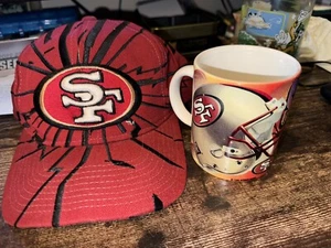 Vintage San Francesco 49ers Kappe Druckknopflasche Rücken Shockwave Startermütze & Vintage Kaffeetasse - Bild 1 von 11