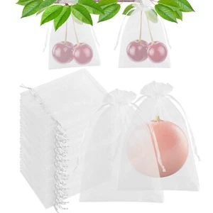 120 Pcs White Fruit Protection Bags 6x8 Inch Mesh Netting with Drawstring - Picture 1 of 6