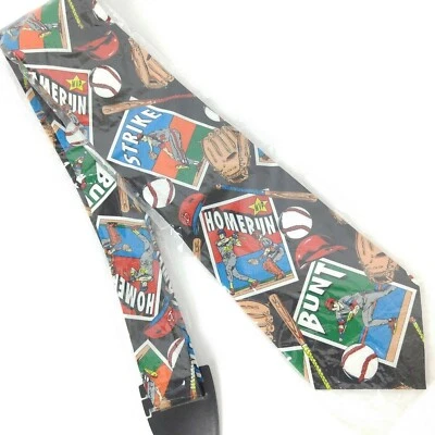 Vintage Baseball Neck Tie Polyester Home Run Bunt Strike Glove Bat NEW Old Stock - Image 1 of 4