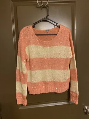 Suéter tejido brillante Charlotte Russe para mujer. Rayas rosas y blancas. Talla: S Foto 1 de 2