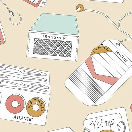 Radio Fabric, By The Yard, QT, 26507E, Music Fabric, Retro Radios, TheFabricEdge - Image 1 of 1