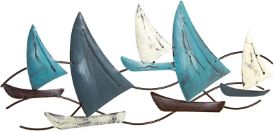 Decorazione Marittima Da Parete in Metallo Con Barche Color Turchese Bianco Blu  - Immagine 1 di 4