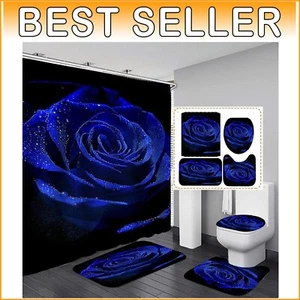 Elegant 4-Piece Floral Shower Curtain Set with Non-Slip Bath Mats - Blue - Picture 1 of 10