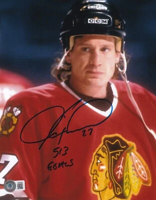 BECKETT JEREMY ROENICK SIGNED "513 GOALS" CHICAGO BLACKHAWKS 8X10 PHOTO 1 Foto 1 de 3