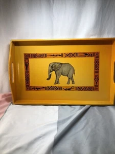 Vintage Hand Painted Burkina Faso African Elephant serving tray. - Picture 1 of 10