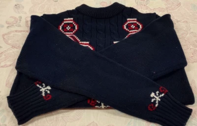 VINTAGE MOD SWEATER Campus Royal Blue M Holiday DISTRESSED Ski 1960s USA COLORS - Image 1 of 4